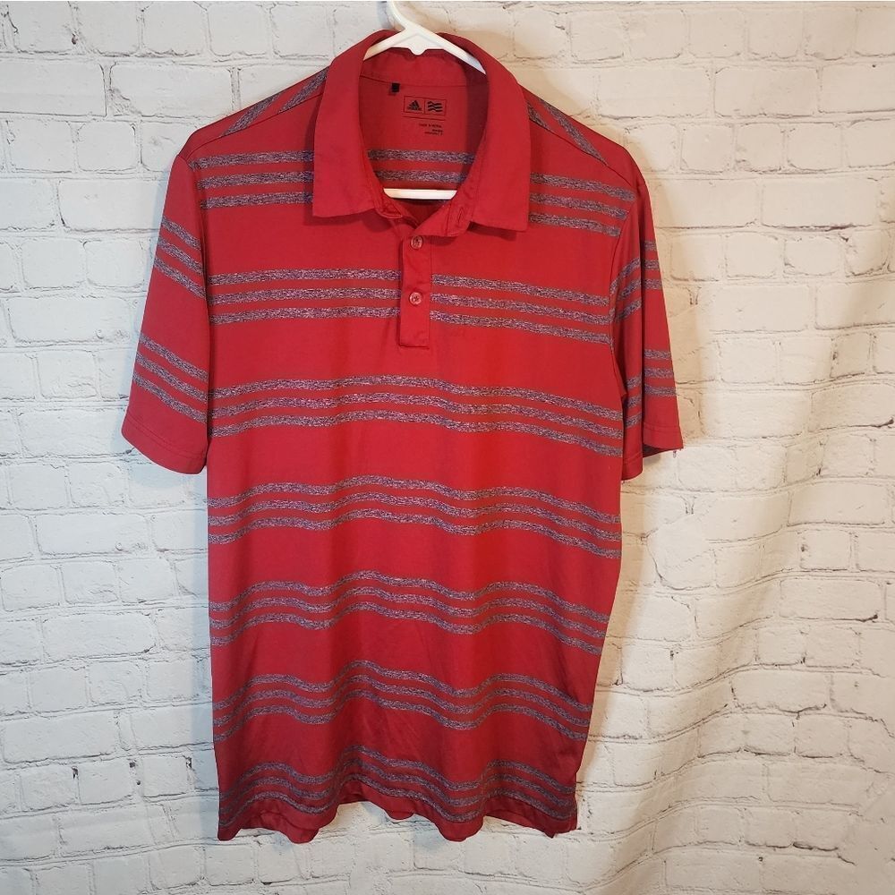 Men's Addidas Red Striped Polo Shirt, Size Large